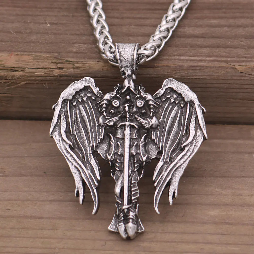 Celtic Men's Necklace with Angel Wings and Cross Pendant