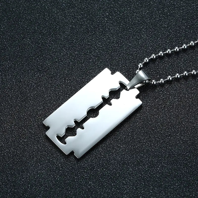 Men's Stainless Steel Blade Necklace and Razor Pendant