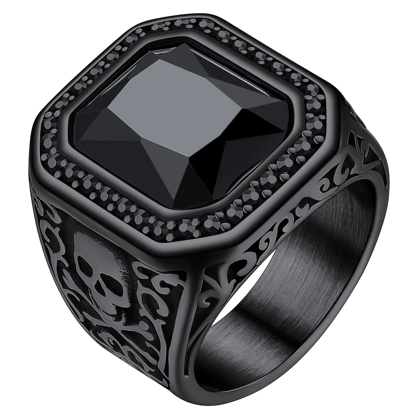Mens Black Onyx Ring Band Signet Punk