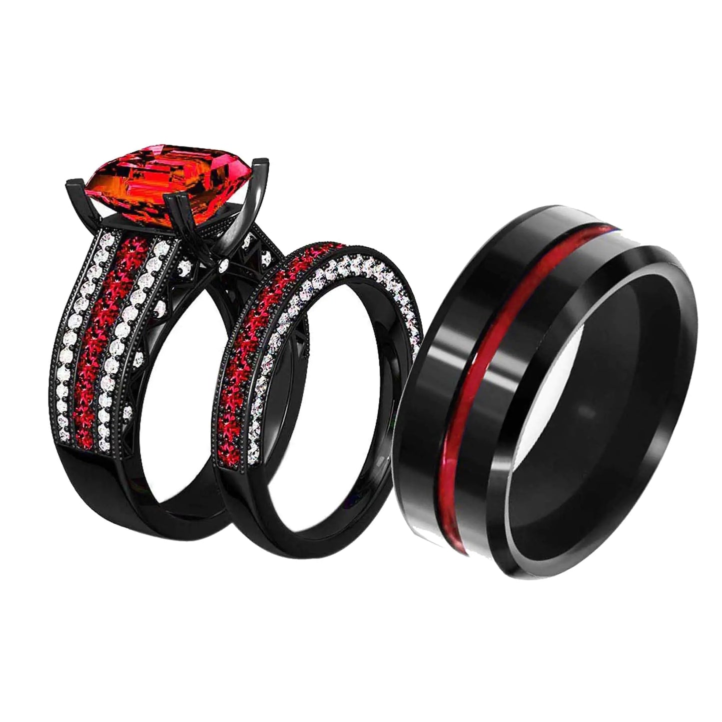Women 10K Black Cz Wedding Engagement Ring