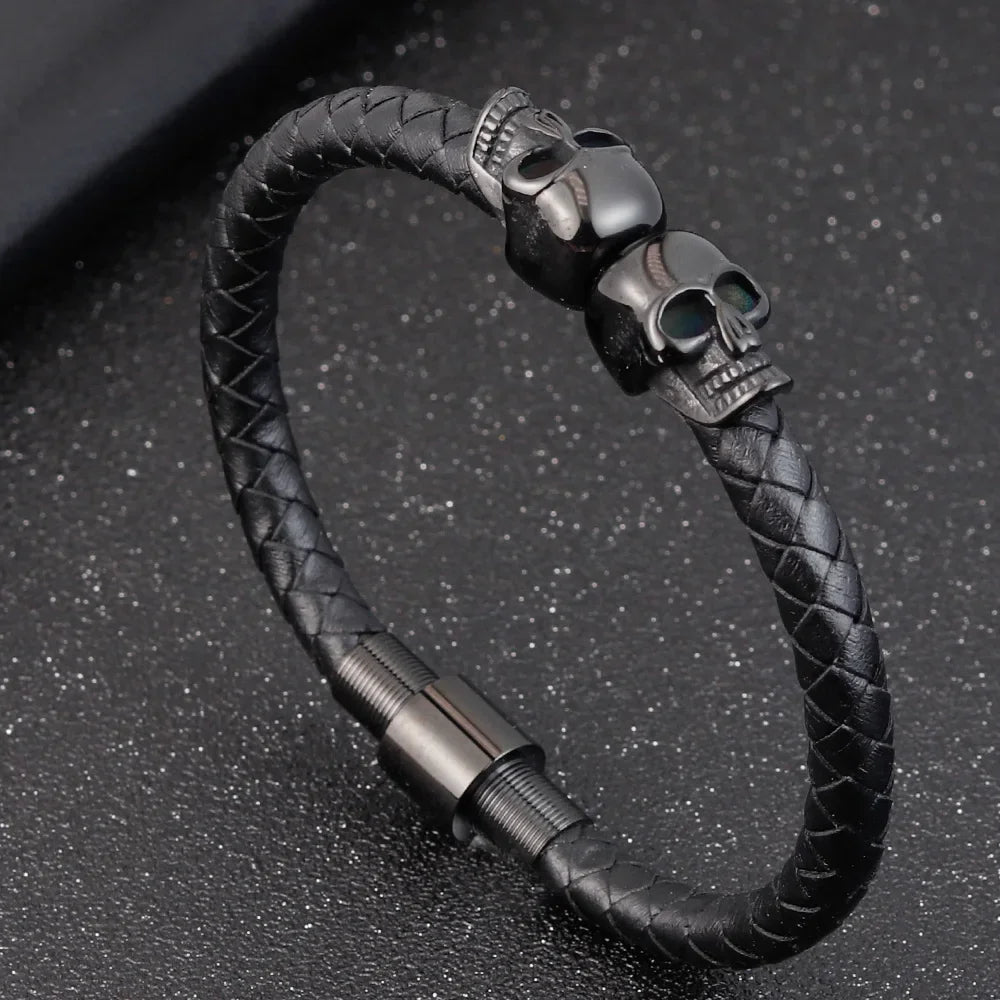 Men Jewelry Black Braided Leather Bracelets