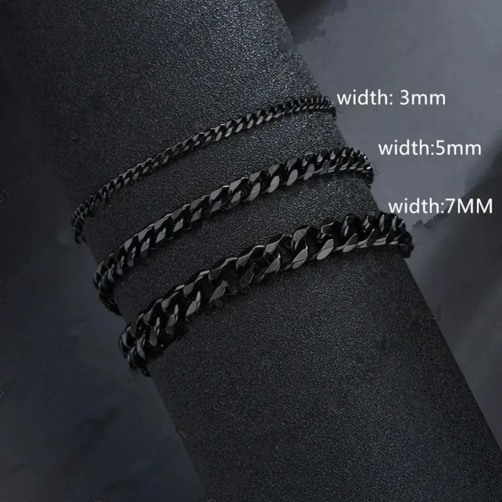 New Trendy Cuban Chain Men Bracelet Classic Stainless Steel 3 5 7mm Width Chain Bracelet For Men Women Jewelry Party Gift