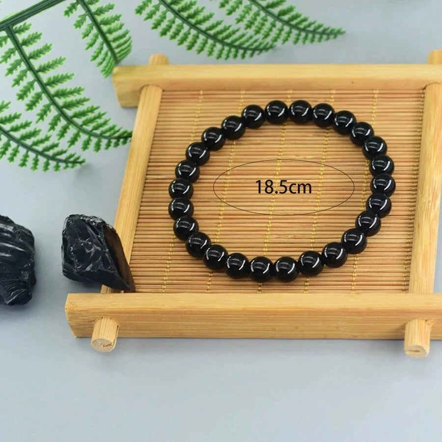 Stone for Men Natural-Stone Shiny Black Bracelet