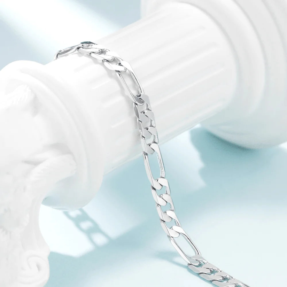 S925 Sterling Silver Bracelet Men Sideways Figaro Jewelry Curb Cuban Bracelets HipHop Style Horse Whip Chain Gift Stock in USA