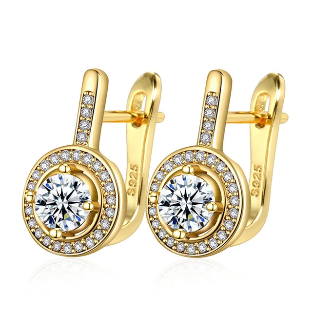 925 Sterling Silver Round Crystal Stud Earrings For Women Girls Wedding Engagement Fashion Jewelry Wholesale