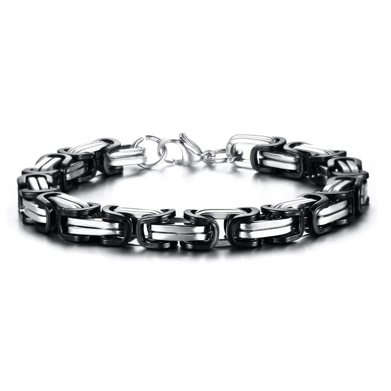 Men's Byzantine Chain Bracelet for Boys, 4/5/6/8MM Wide Stainless Steel Link Wristband,Gifts for Him