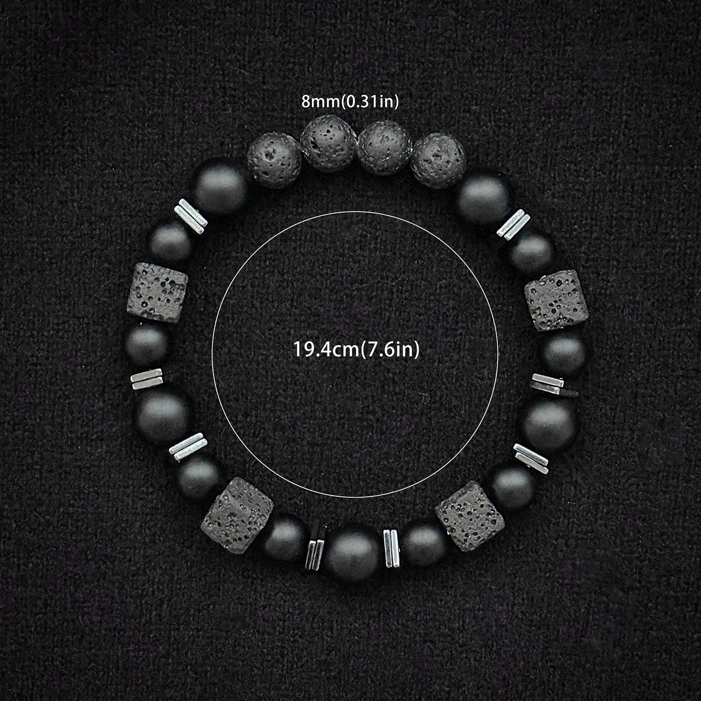 Natural Matte Black Onyx with Cube Lava Bracelet