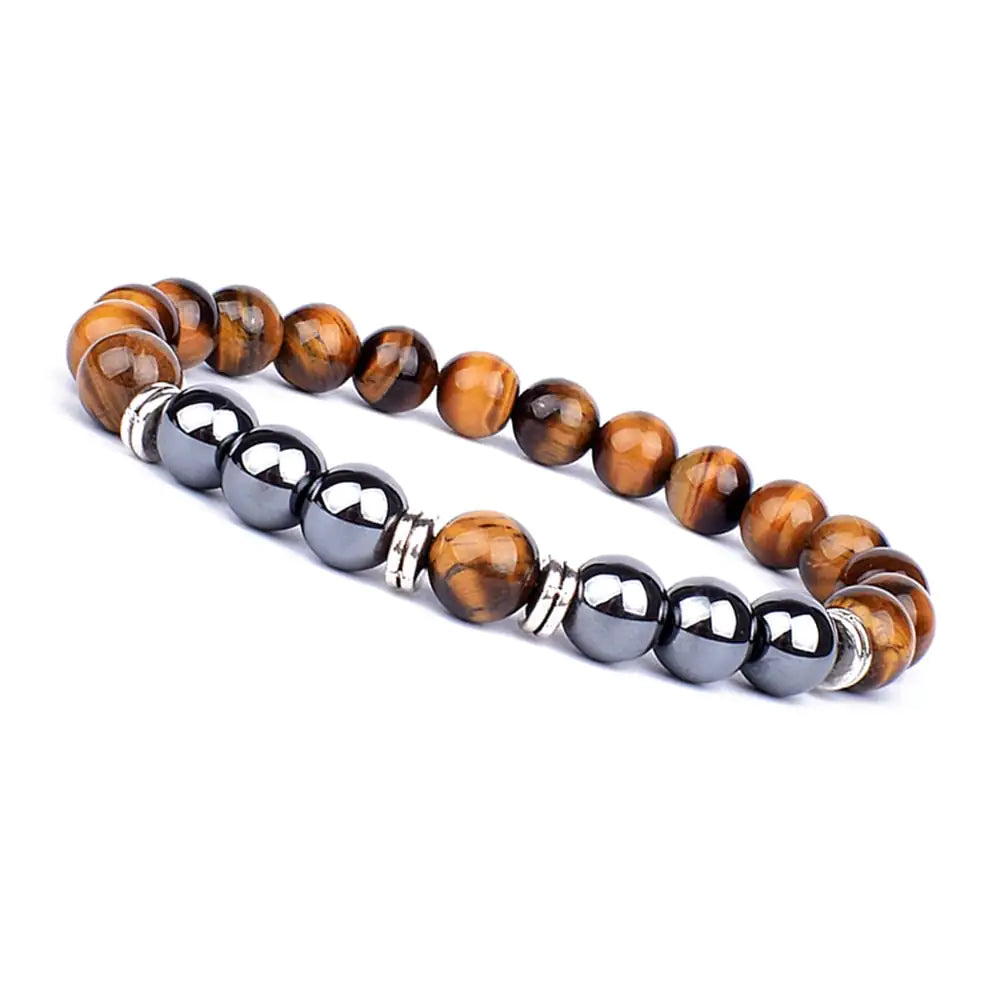 Natural Stone Tiger Eye & Agate Men's Bracelet: