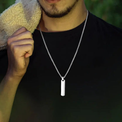 Men's Stainless Steel Rectangular Pendant Necklace