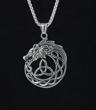 Celtic Knot Pendant, Viking Dragon Men's Necklace