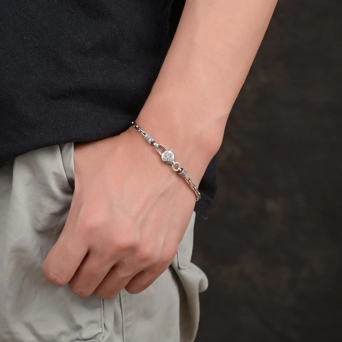 S925 Silver Textured Bamboo Men's Bracelet (3.5mm)