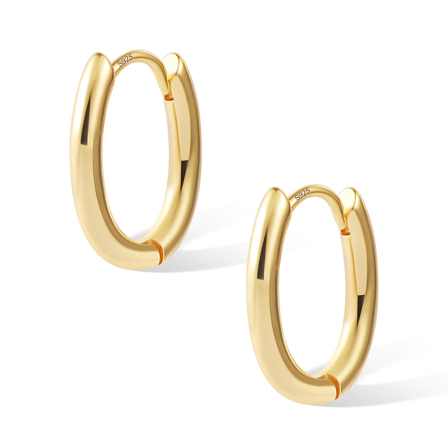 14K Gold Plated Sterling Silver Oval Hoop Earrings for Women