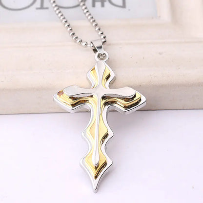 Stylish Men's Stainless Steel Layered Cross Necklace