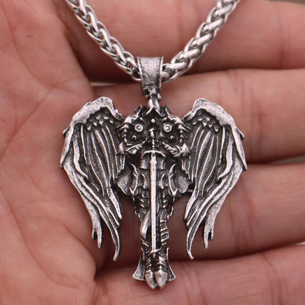 Celtic Men's Necklace with Angel Wings and Cross Pendant