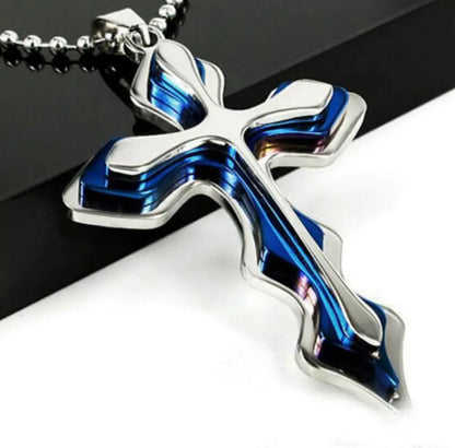 Stylish Men's Stainless Steel Layered Cross Necklace