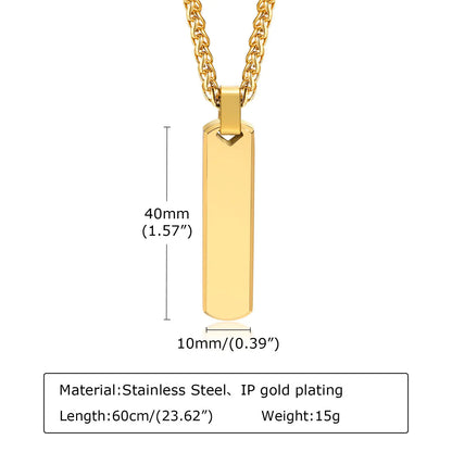 Men's Stainless Steel Rectangular Pendant Necklace