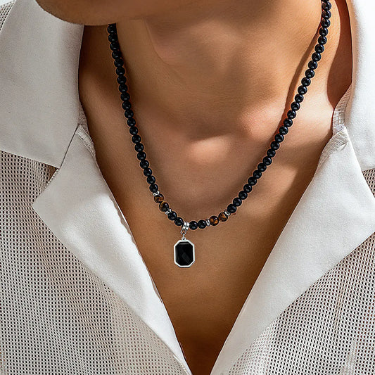 Men's Hip Hop Tiger Stone Beaded Necklace - Minimalist Style