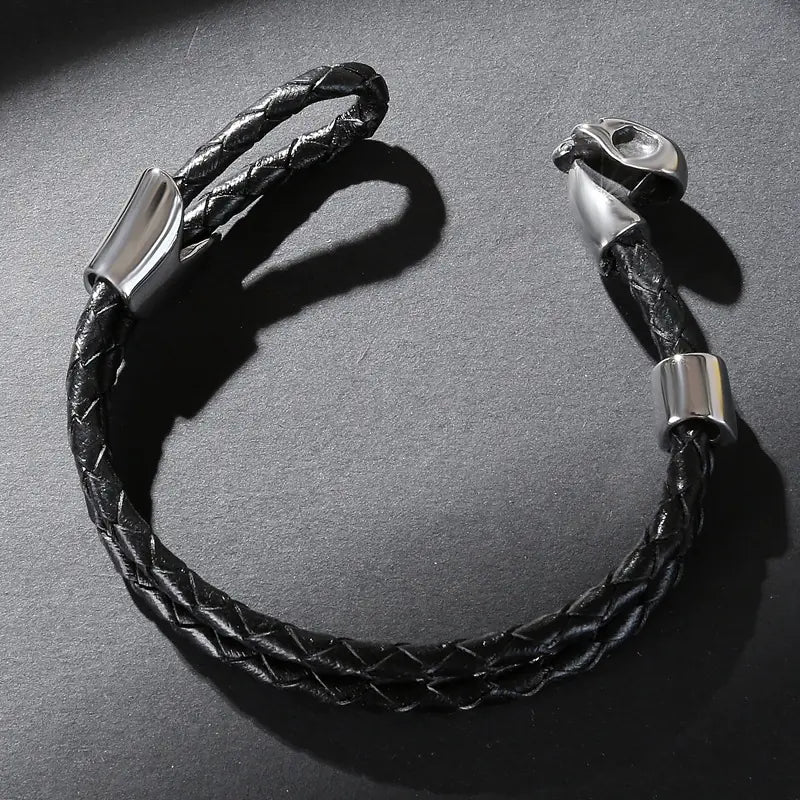 Titanium Steel Skull Bracelet with Woven Rope Design