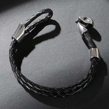 Titanium Steel Skull Bracelet with Woven Rope Design
