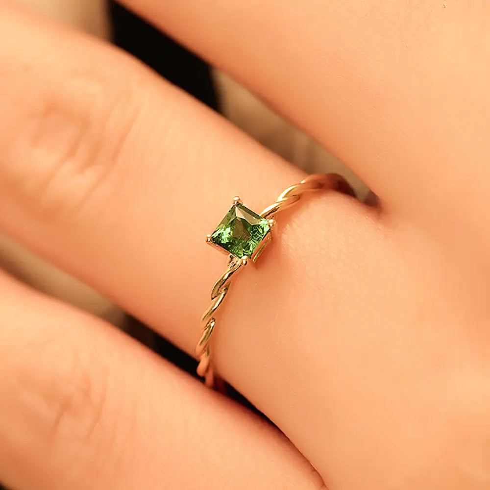 Minimal Emerald Green Zircon Ring for Women
