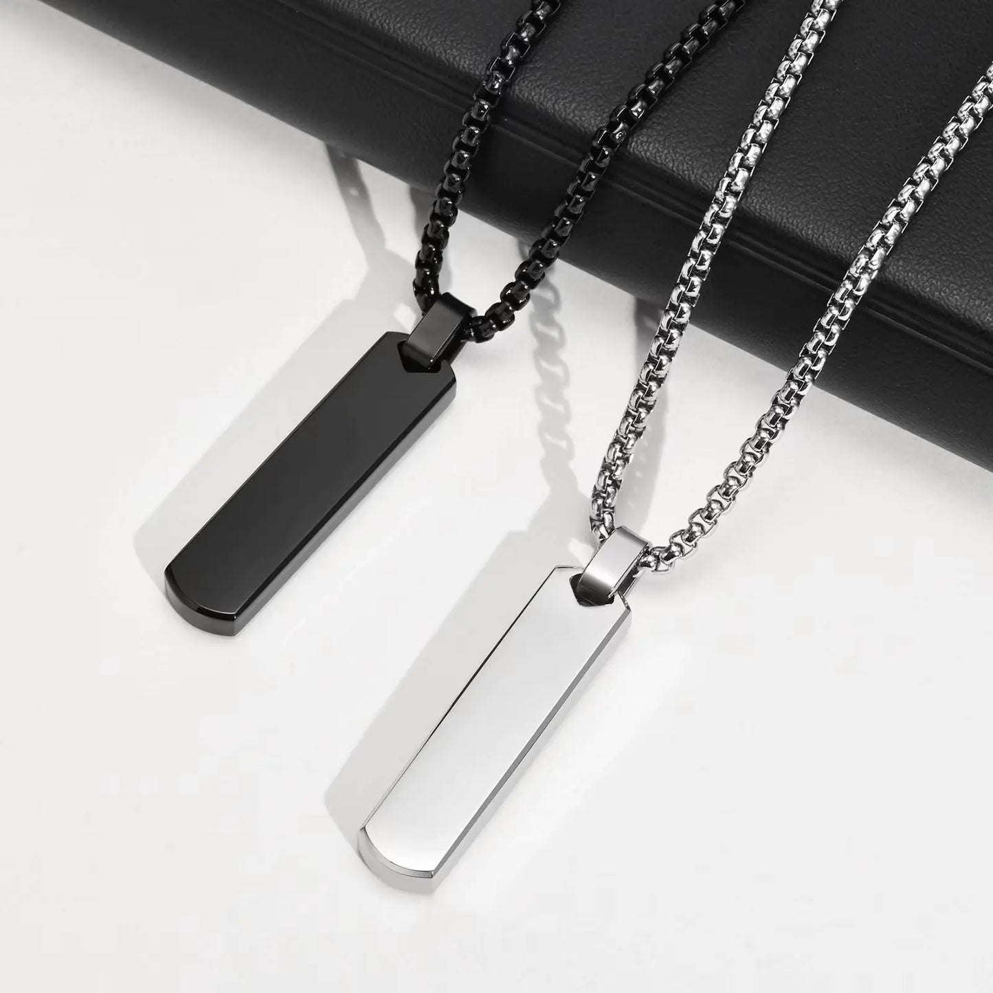 Men's Stainless Steel Rectangular Pendant Necklace