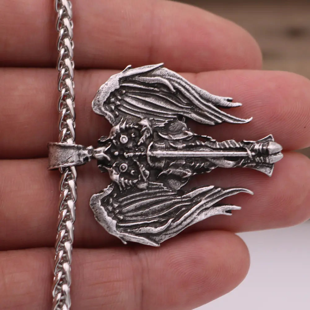 Celtic Men's Necklace with Angel Wings and Cross Pendant