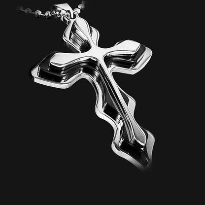 Stylish Men's Stainless Steel Layered Cross Necklace