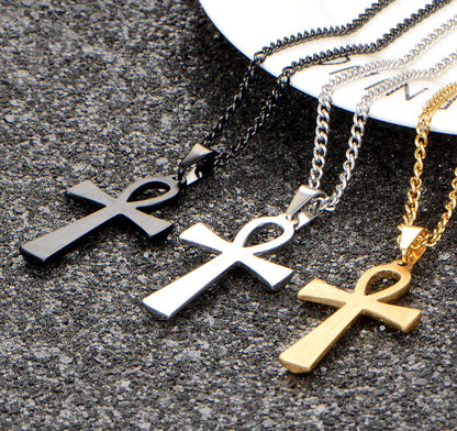 Titanium Steel Egyptian Cross Men's Necklace