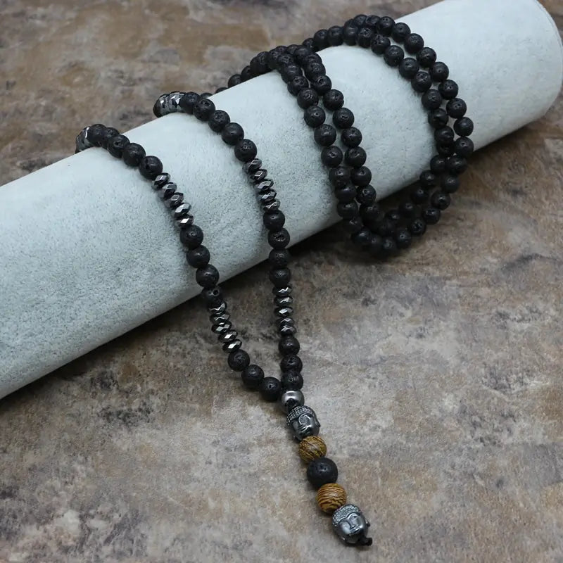 Men's Necklace with 6mm Lava Stone Pendant