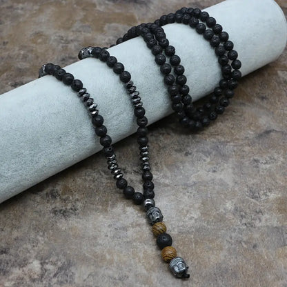 Men's Necklace with 6mm Lava Stone Pendant
