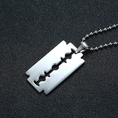 Men's Stainless Steel Blade Necklace and Razor Pendant