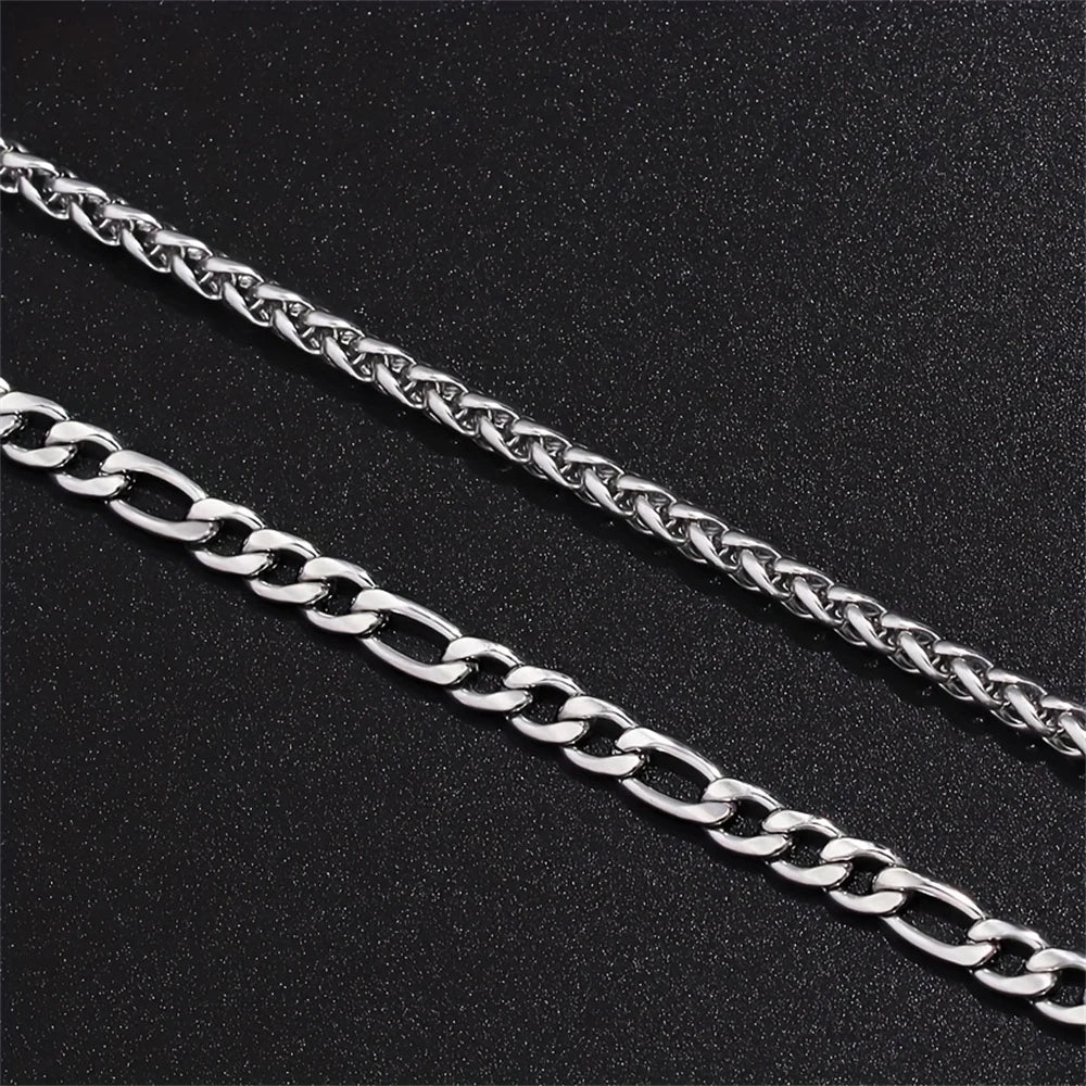 2pcs Simple Minimalist Silver Plated Stainless Steel Chain Bracelets Set for Men Fashion Glossy Street Chic Bracelet Jewelry