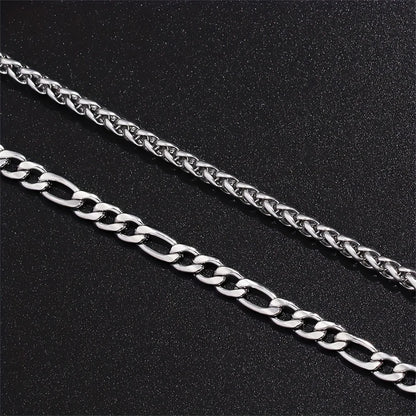 2pcs Simple Minimalist Silver Plated Stainless Steel Chain Bracelets Set for Men Fashion Glossy Street Chic Bracelet Jewelry