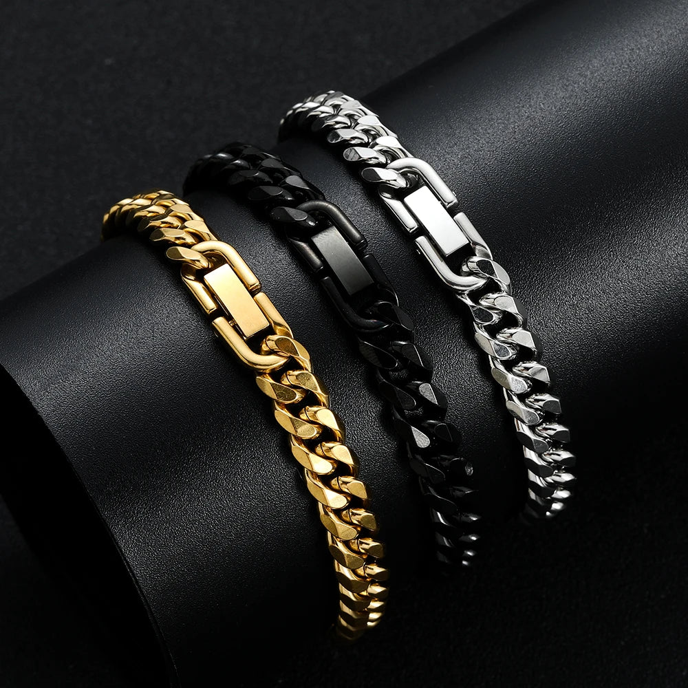 Titanium Steel Golden Black Cuban Chain Bracelet