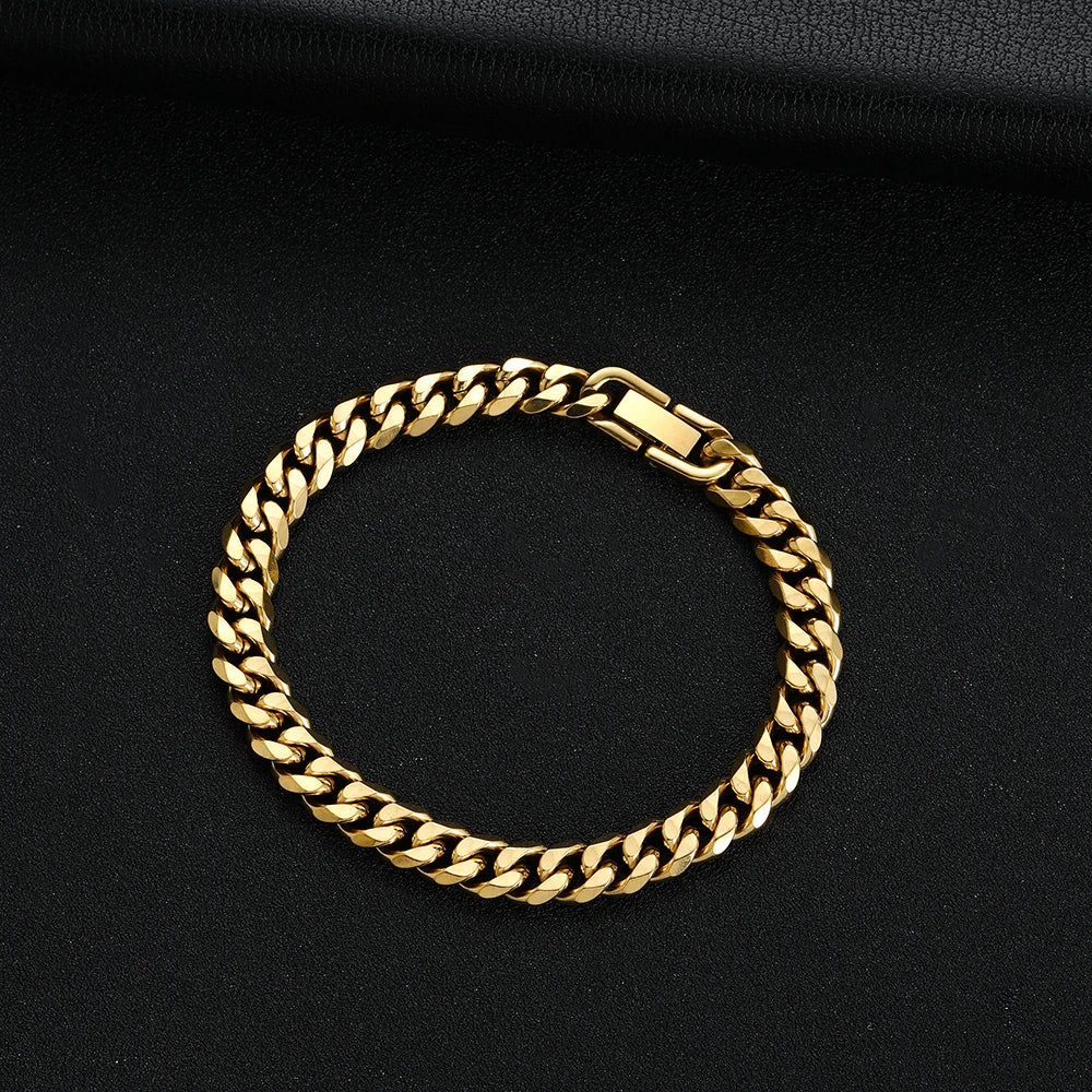 Titanium Steel Golden Black Cuban Chain Bracelet
