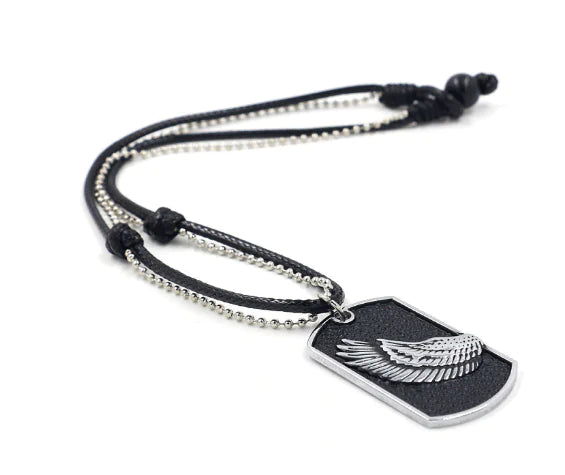 Retro Men's Dog Tag Necklace with Wing Pendant