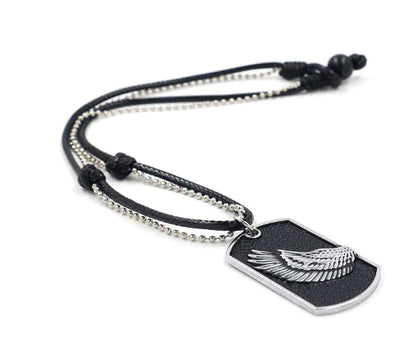 Retro Men's Dog Tag Necklace with Wing Pendant