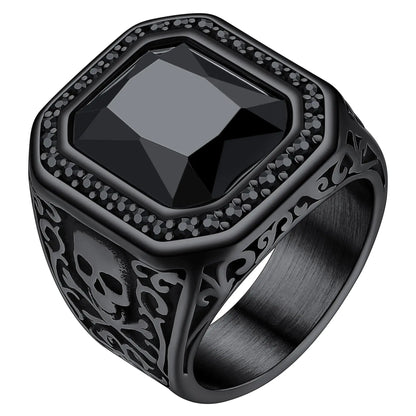 Mens Black Onyx Ring Band Signet Punk
