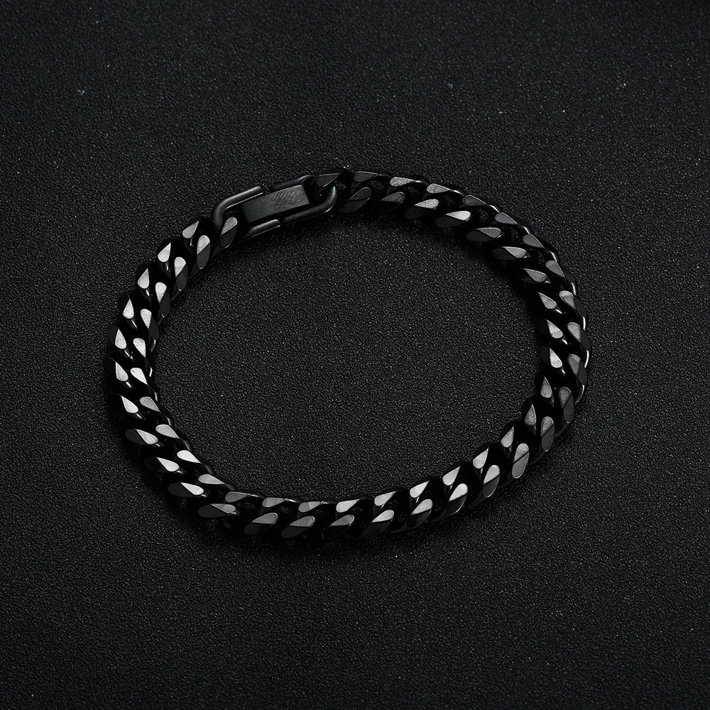 Titanium Steel Golden Black Cuban Chain Bracelet