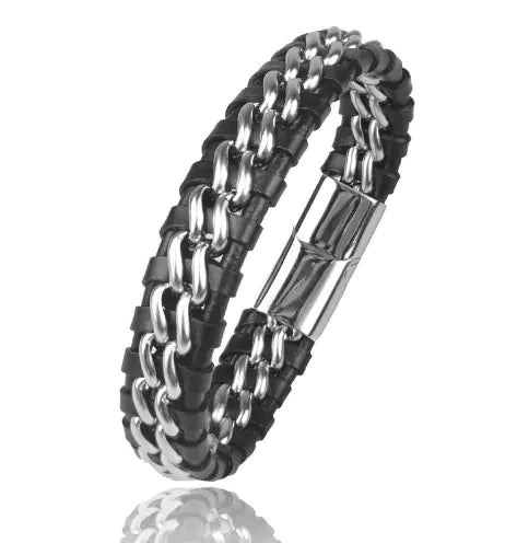 Genuine Titanium Steel Leather Men's Bracelet