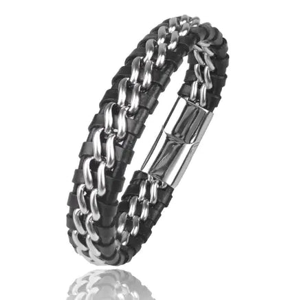 Genuine Titanium Steel Leather Men's Bracelet