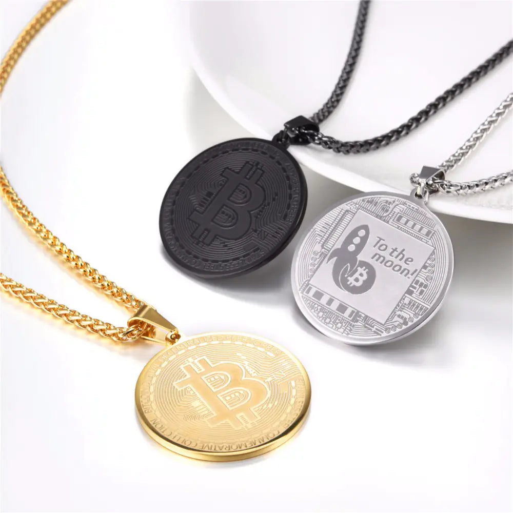 Men's Titanium Steel Bitcoin Pendant Necklace