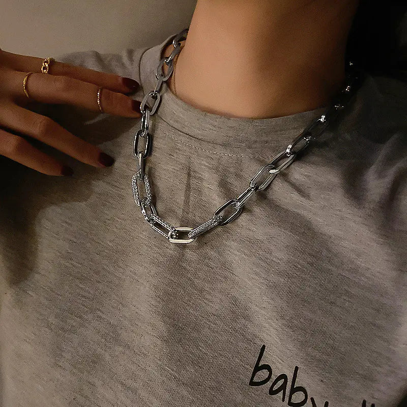 Men's Thick Chain Necklace with Diamond Embedding