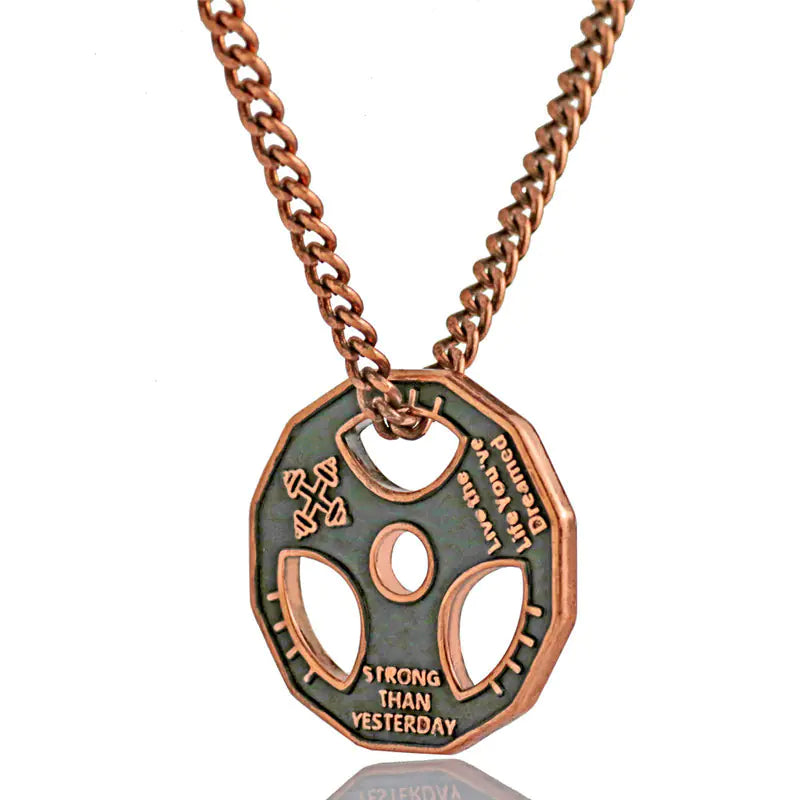 Men's Dumbbell and Steering Wheel Pendant Necklace