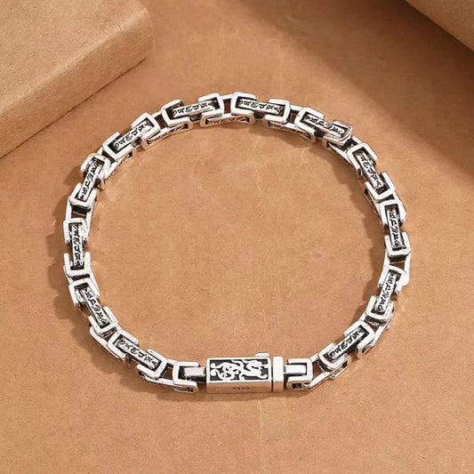 Vintage Mantra Dragon Pattern Silver Men's Bracelet