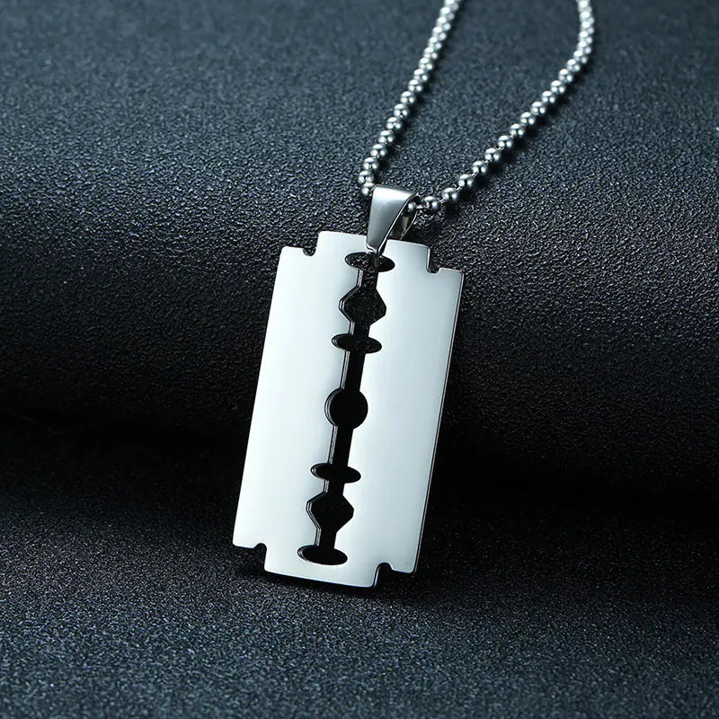 Men's Stainless Steel Blade Necklace and Razor Pendant