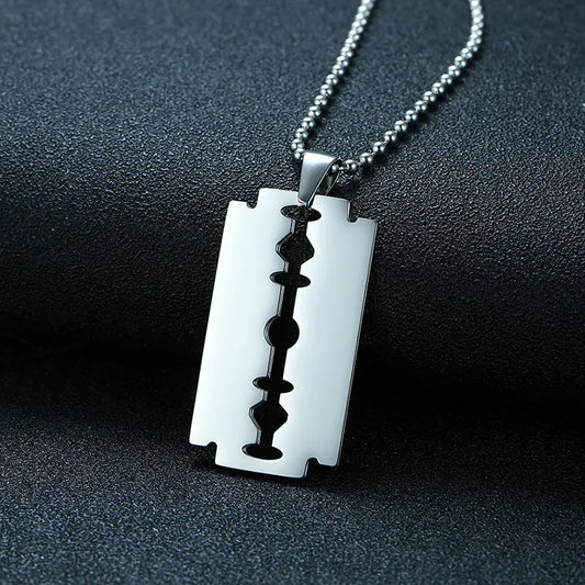 Men's Stainless Steel Blade Necklace and Razor Pendant