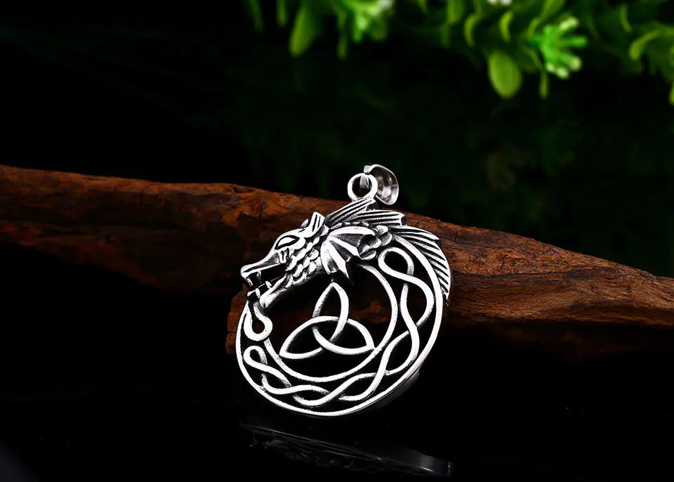 Celtic Knot Pendant, Viking Dragon Men's Necklace