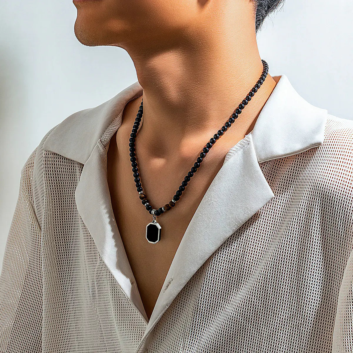 Men's Hip Hop Tiger Stone Beaded Necklace - Minimalist Style
