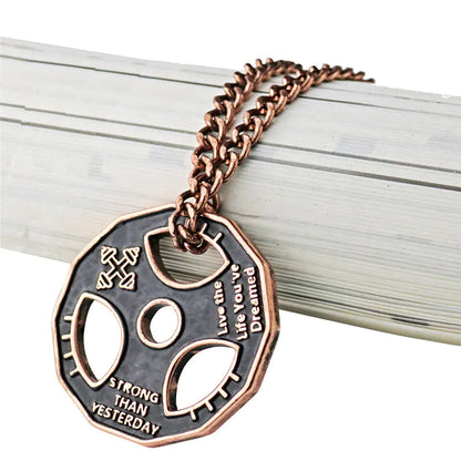 Men's Dumbbell and Steering Wheel Pendant Necklace